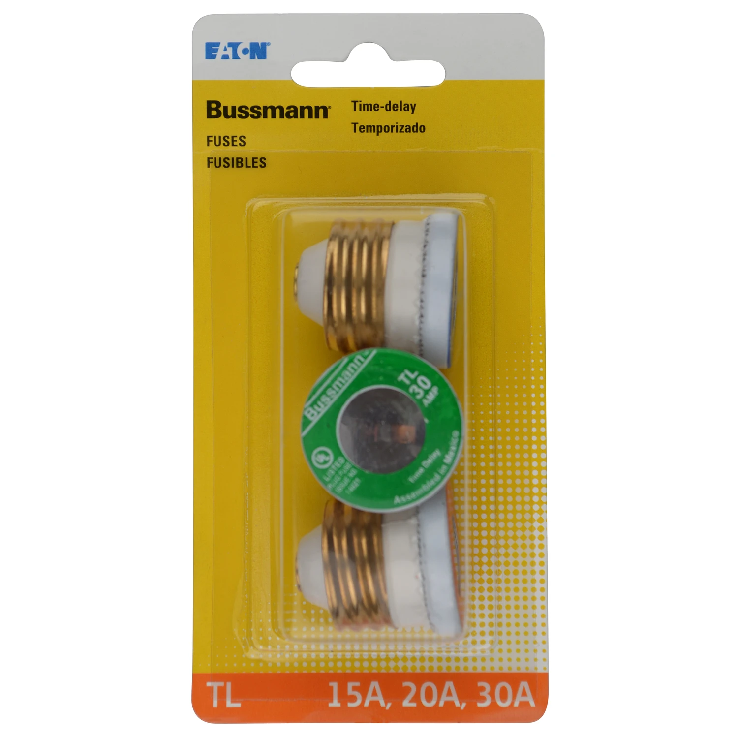Plug Fuse, Type Tl, Time Delay, Assorted Amps, 3-pk.