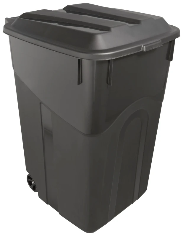 Black Wheeled Trash Cart With 45 Gallon Capacity