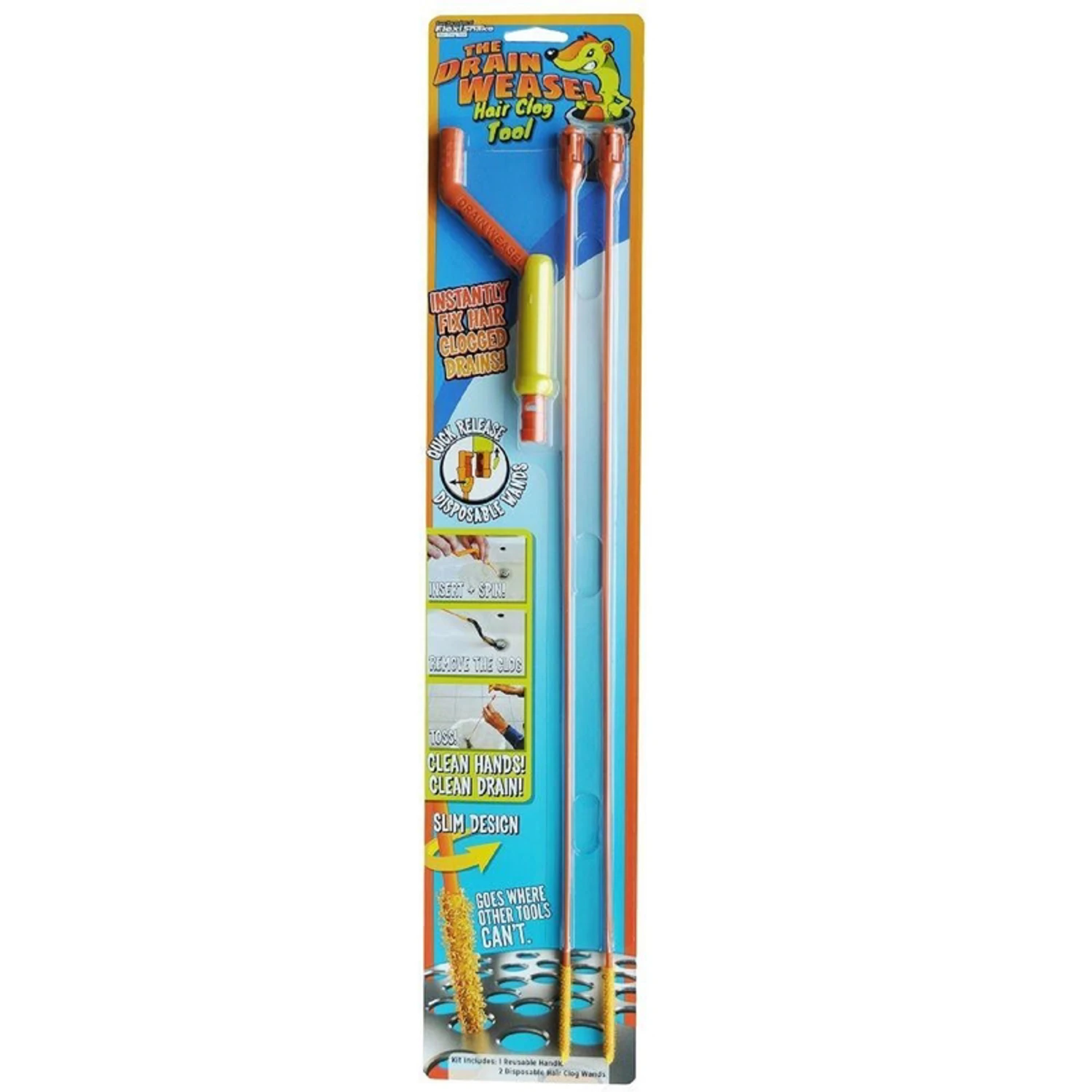 Drain Weasel Hair Clog Tool Starter Kit With Flexible Drain Cleaning Brush And Handle