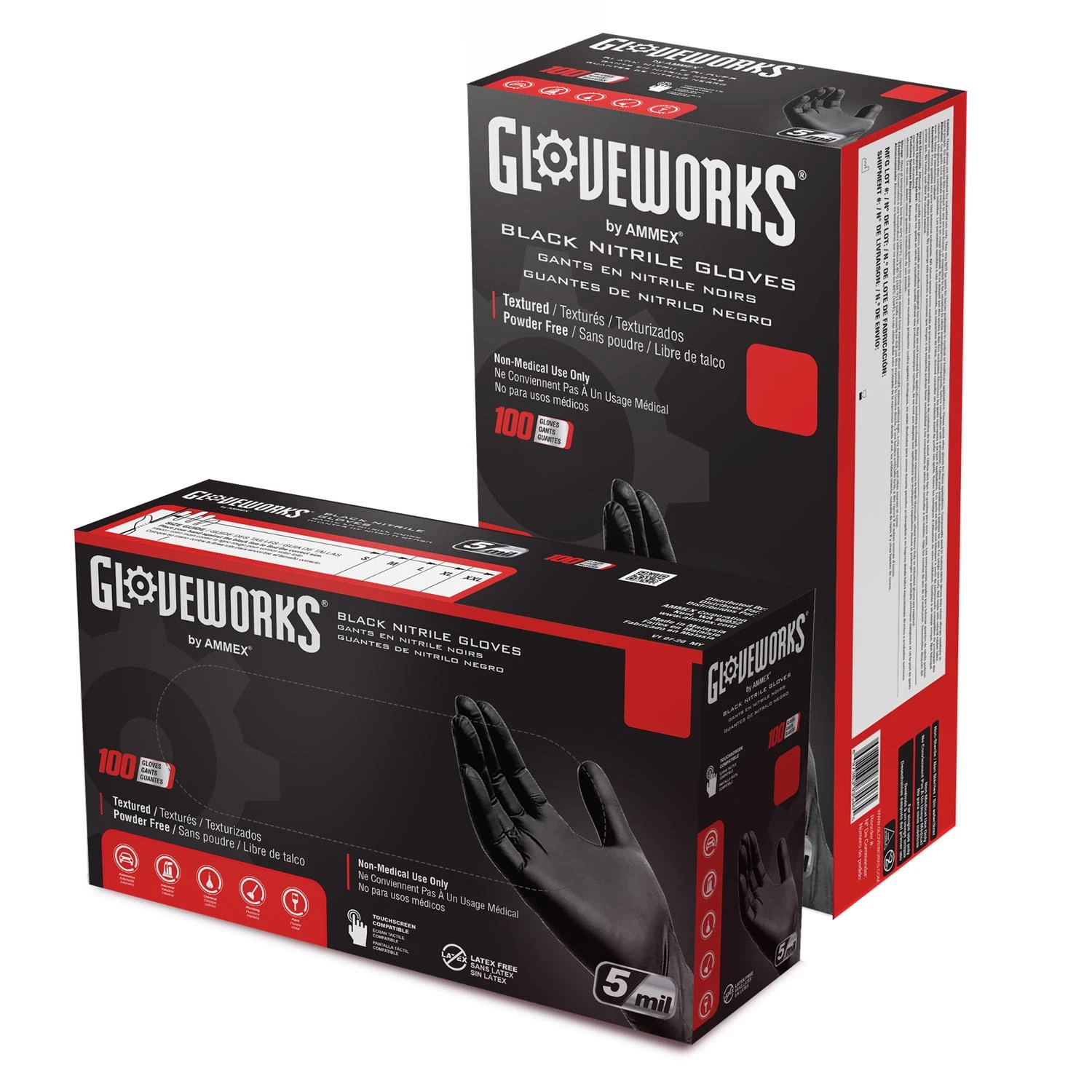 Nitrile Industrial Work Gloves, Powder-free, Black, Men's M, 100-ct.