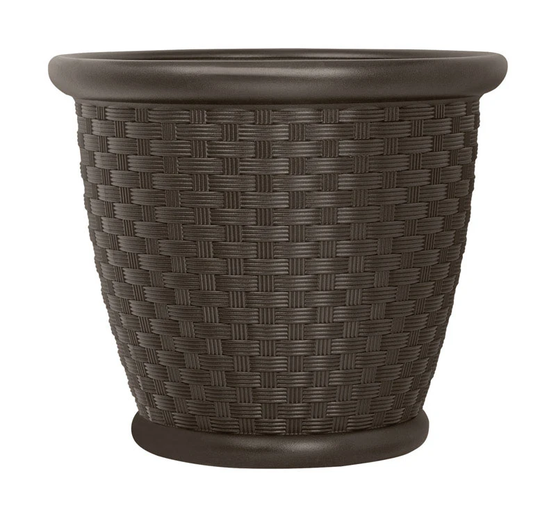 Planter, Plastic Brown Wicker, 18 In.