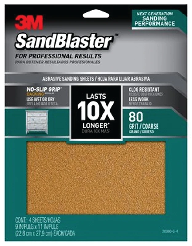 Sandblaster Sandpaper, 9 In. X 11 In., 80 Grit, 4-pk