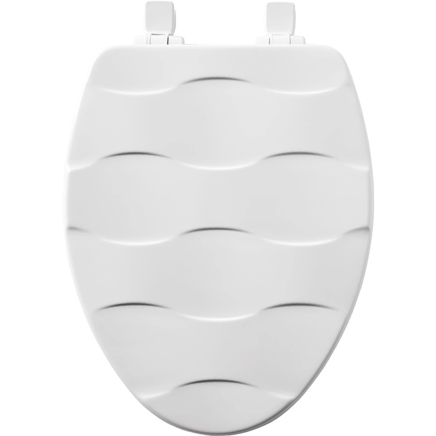 Elongated White Wood Toilet Seat With Basket Weave Design