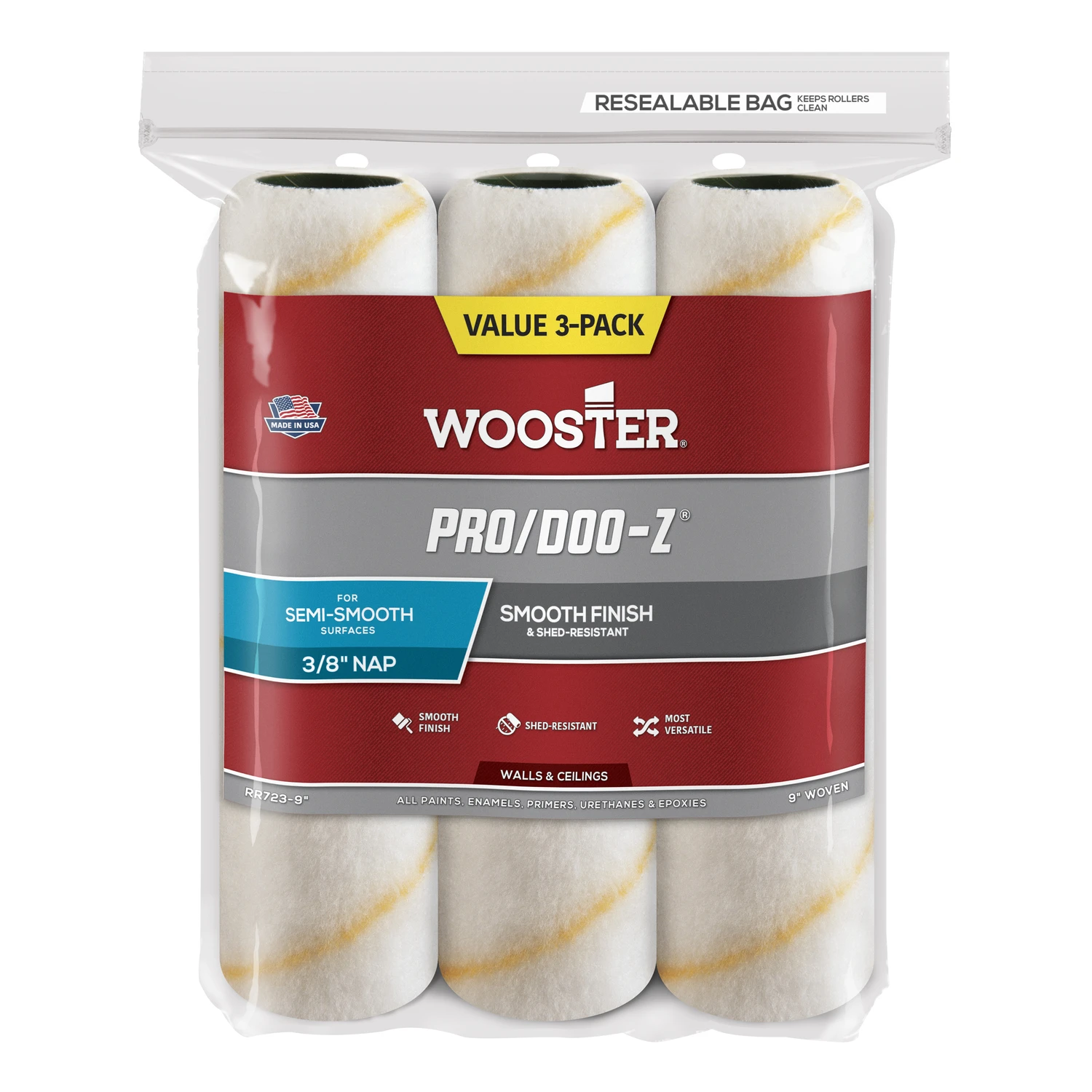 Pro-doo-z Paint Roller Cover, 9 X 3/8 In. Nap, 3-pk.
