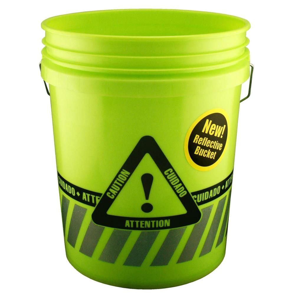 Reflective Caution Bucket, Bright Fluorescent Green/silver Bands, 5-gallons
