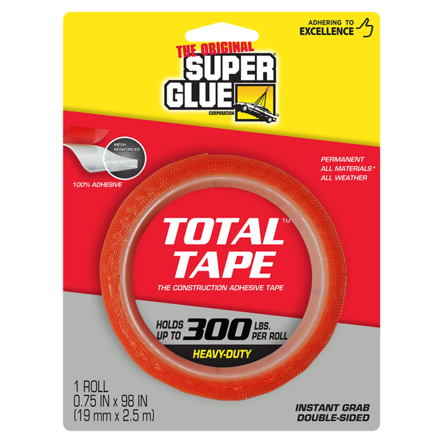 Super Glue Total Tape Construction Adhesive Tape 0.75 Inch By 98 Inch Roll