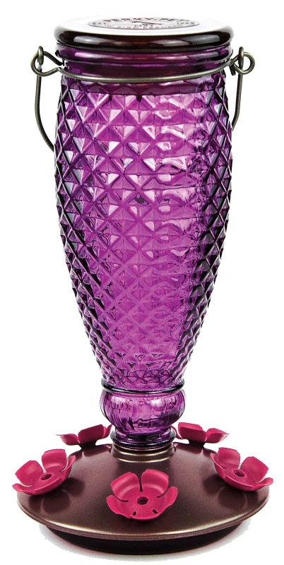 Diamond White Glass Hummingbird Feeder With Decorative Design