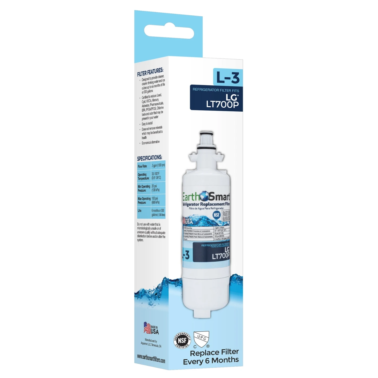 L3 Refrigerator Water Filter Compatible With Lg Lt700p Model