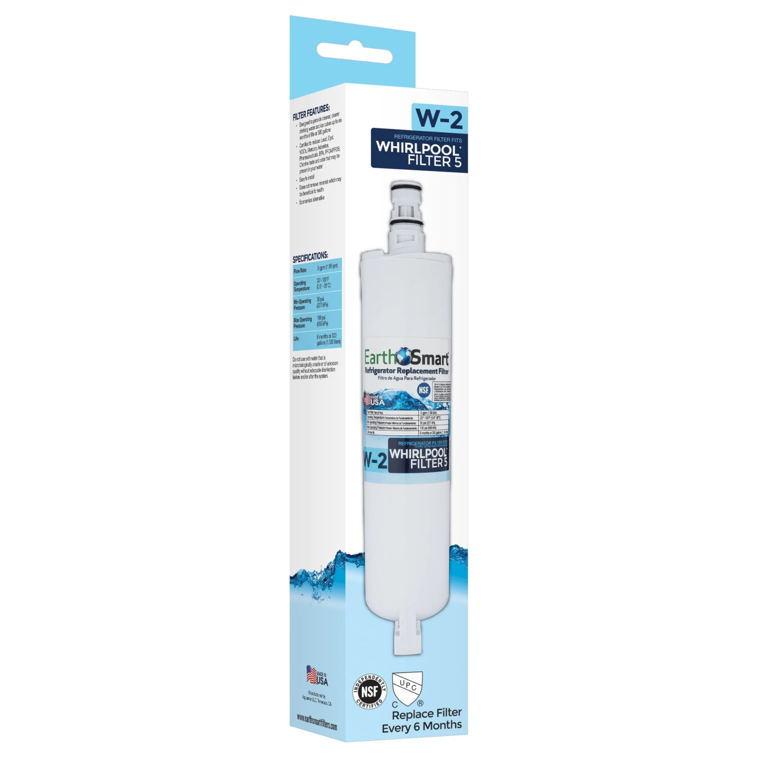 W2 Refrigerator Water Filter Compatible With Whirlpool Models, 5 Inch Size
