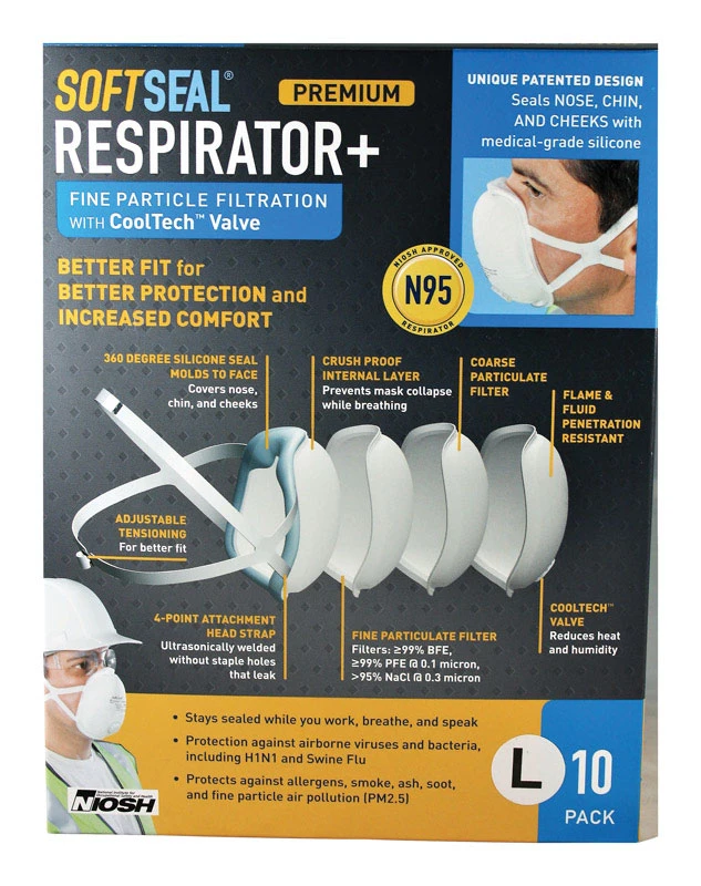 N95 Valve Dust Masks, L, 10-pk.