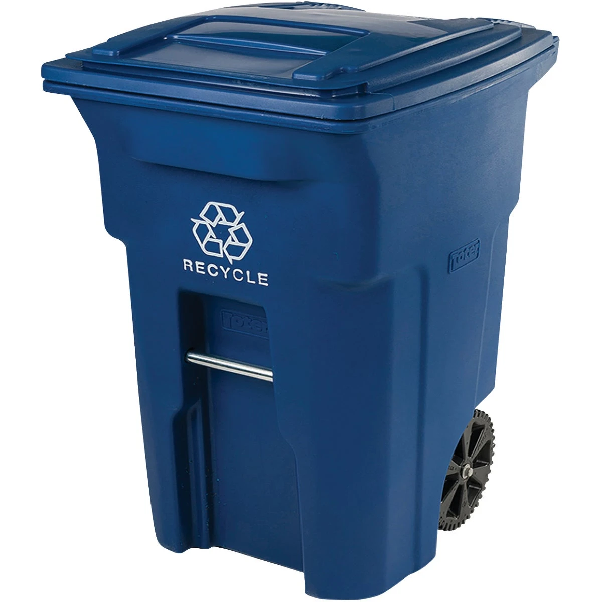 96 Gallon Blue Wheeled Recycling Trash Can With Attached Lid