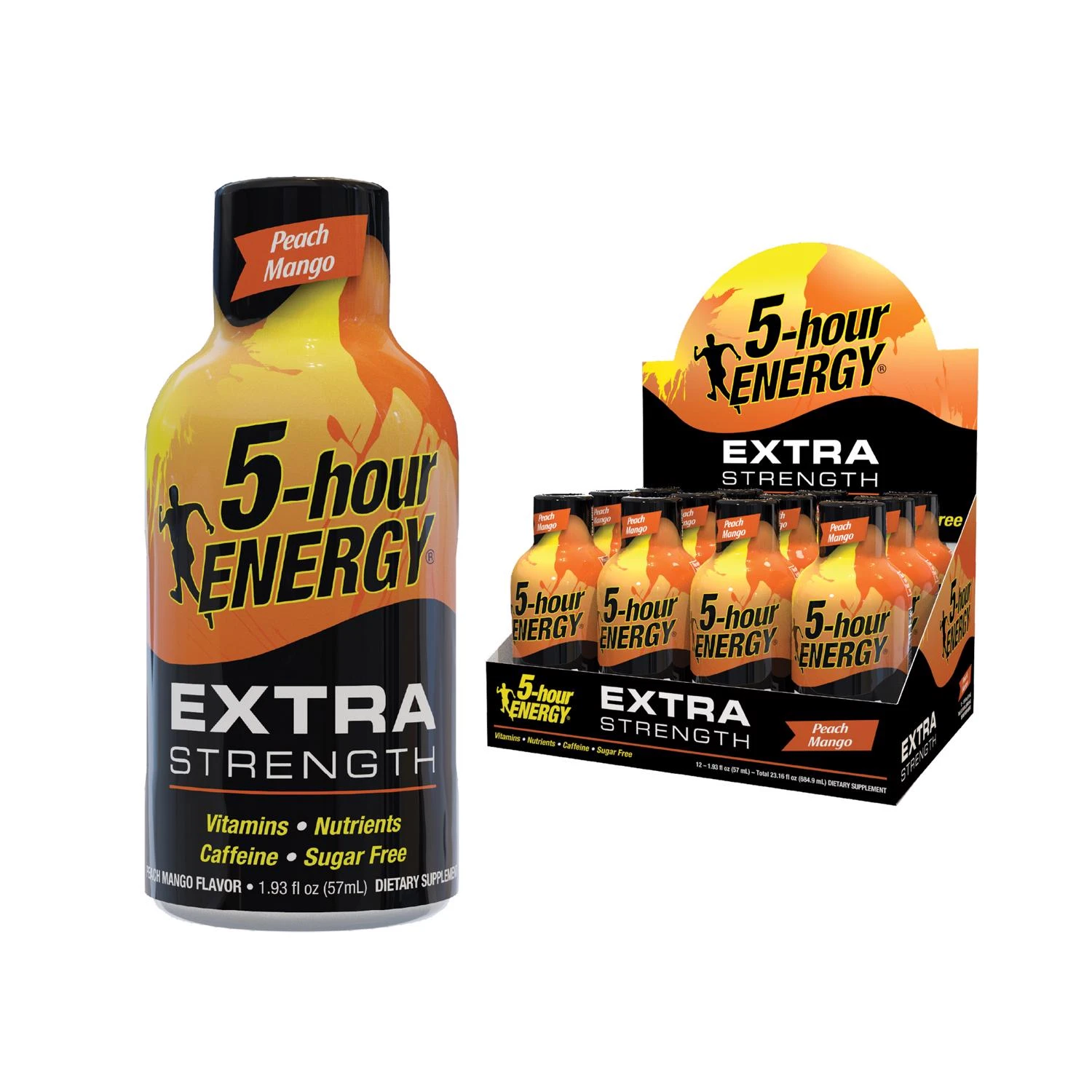 Extra Strength Energy Shot Peach Mango Flavor 1.93 Ounce Bottle