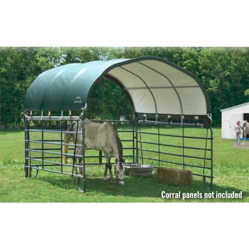 Corral Shelter With Green Water Resistant Cover And Steel Frame, 12 By 12 Feet, Panels Not Included