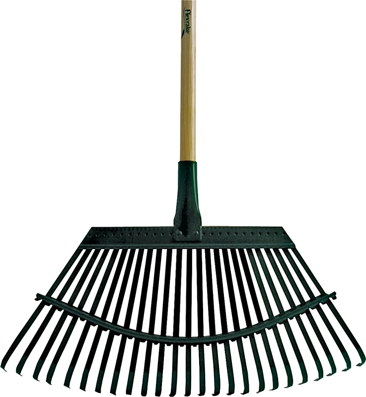 19 Inch Flexible Steel Head Lawn Rake With 48 Inch Wood Handle
