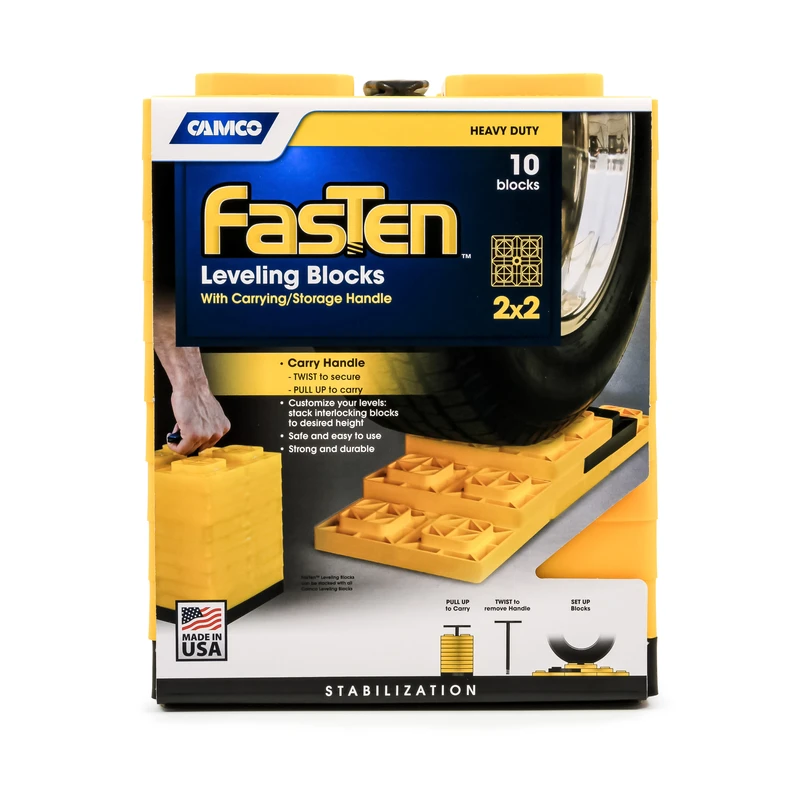 Rv Fasten Leveling Blocks, T-handle, Yellow, 2 X 2, 10-pk.
