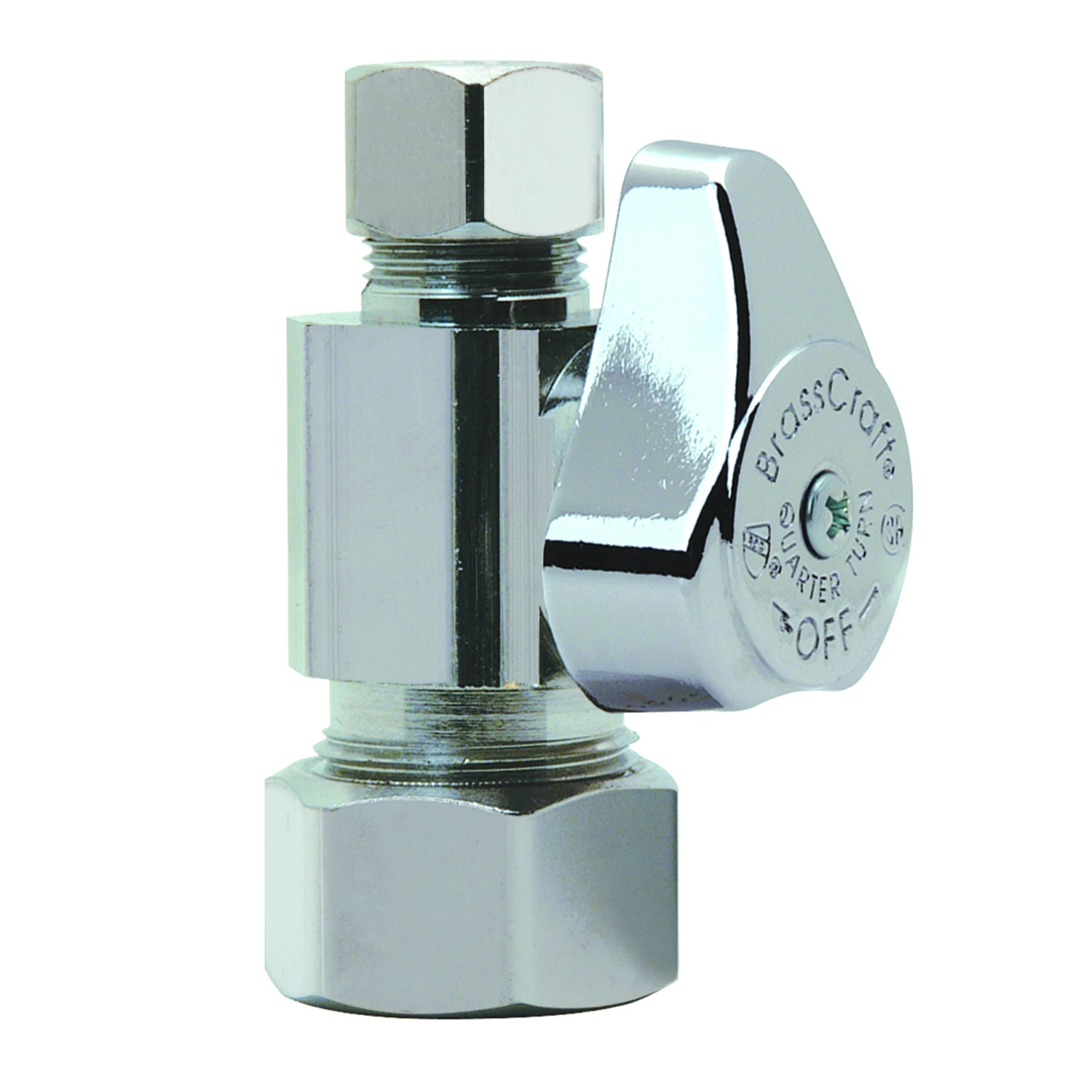 Straight Compression Outlet Valve, Chrome Finish, 3/8 Inch Outside Diameter Compression By 3/8 Inch Outside Diameter