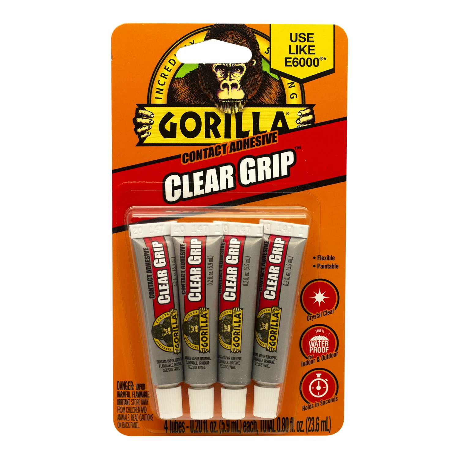 Adhesive Tubes, Clear Grip, .2-oz., 4-pk.