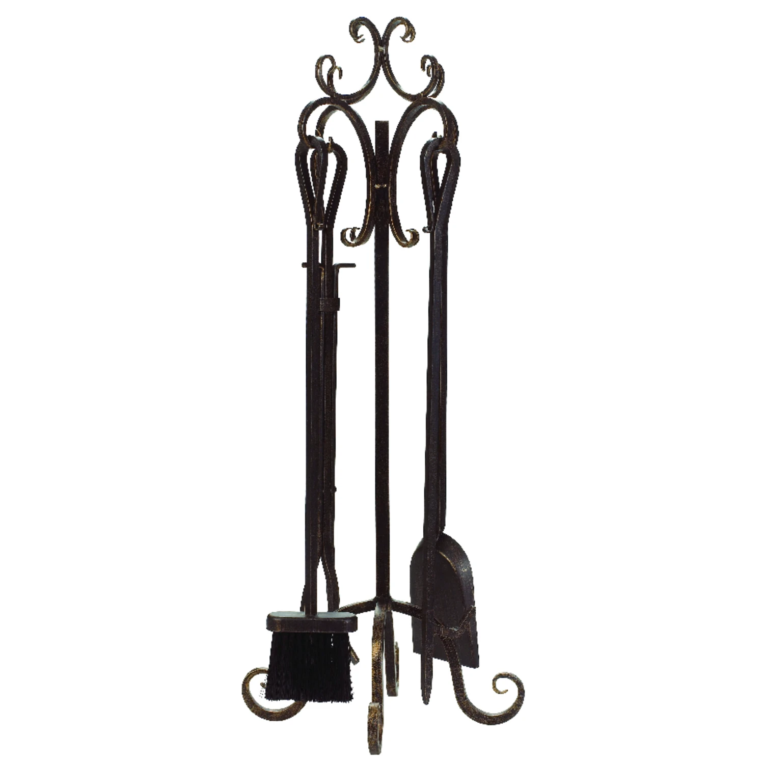 Five-piece Scroll-top Fireplace Tool Set In Bronze Finish