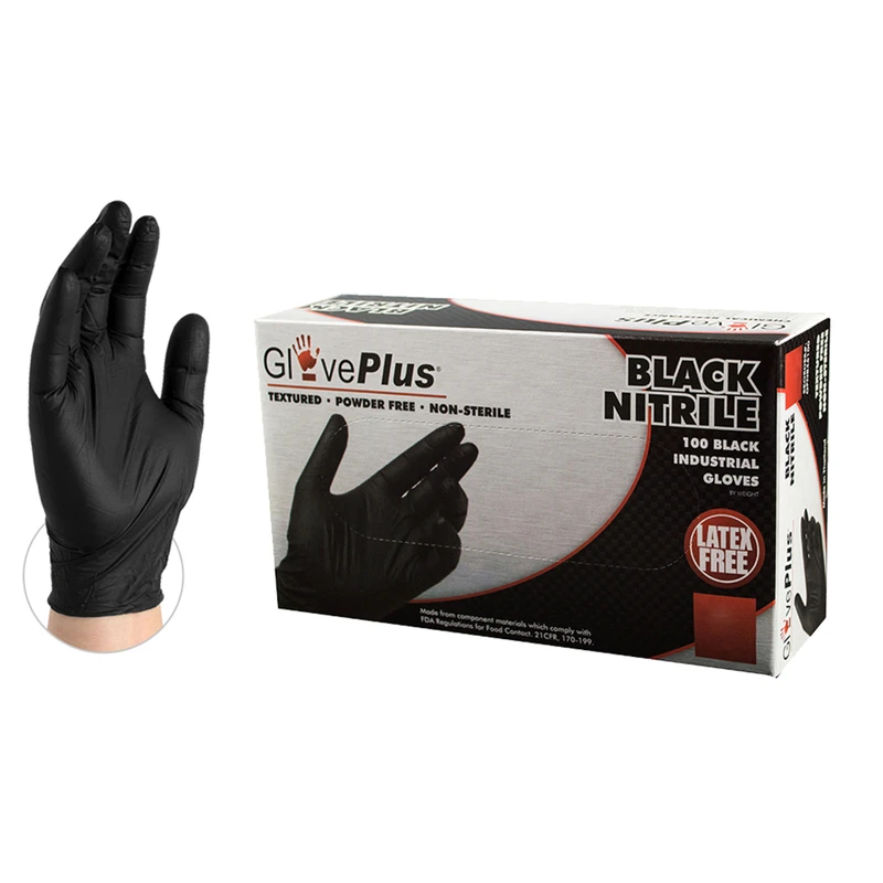 Nitrile Industrial Work Gloves, Powder-free, Black, Small, 100-ct.