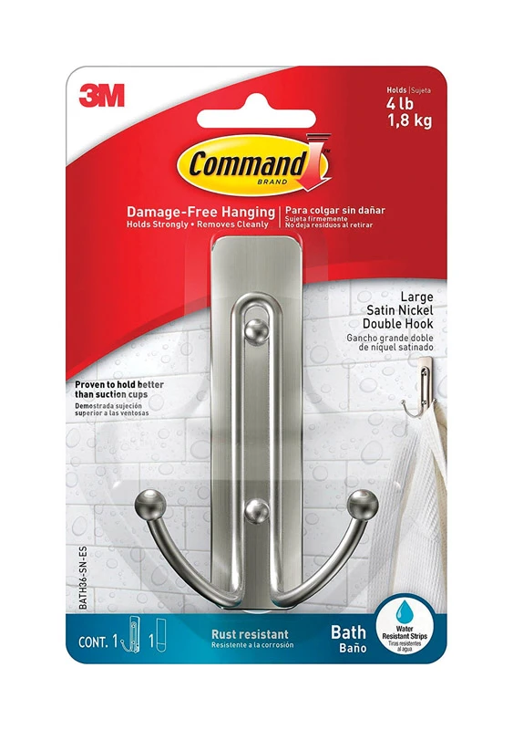 Double Bath Hook, Satin Nickel, Large