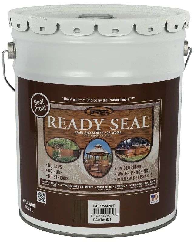 Exterior Wood Stain And Sealer, Flat Finish, Dark Walnut Color, 5 Gallon Container