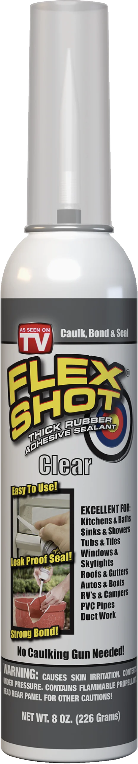 Flex Shot Clear Caulking Rubber Sealant, 8 Ounce Tube