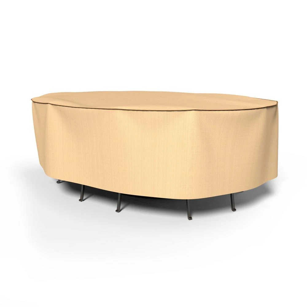 100 Inch Long Tan Oval And Rectangular Table Cover