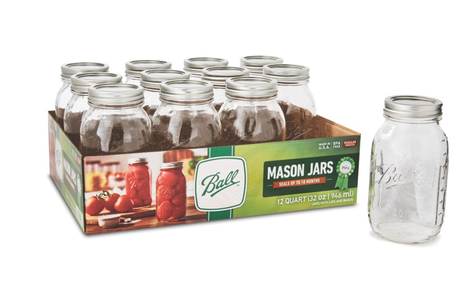Mason Canning Jars With Lids, Regular-mouth, 32 Oz., 12-pk