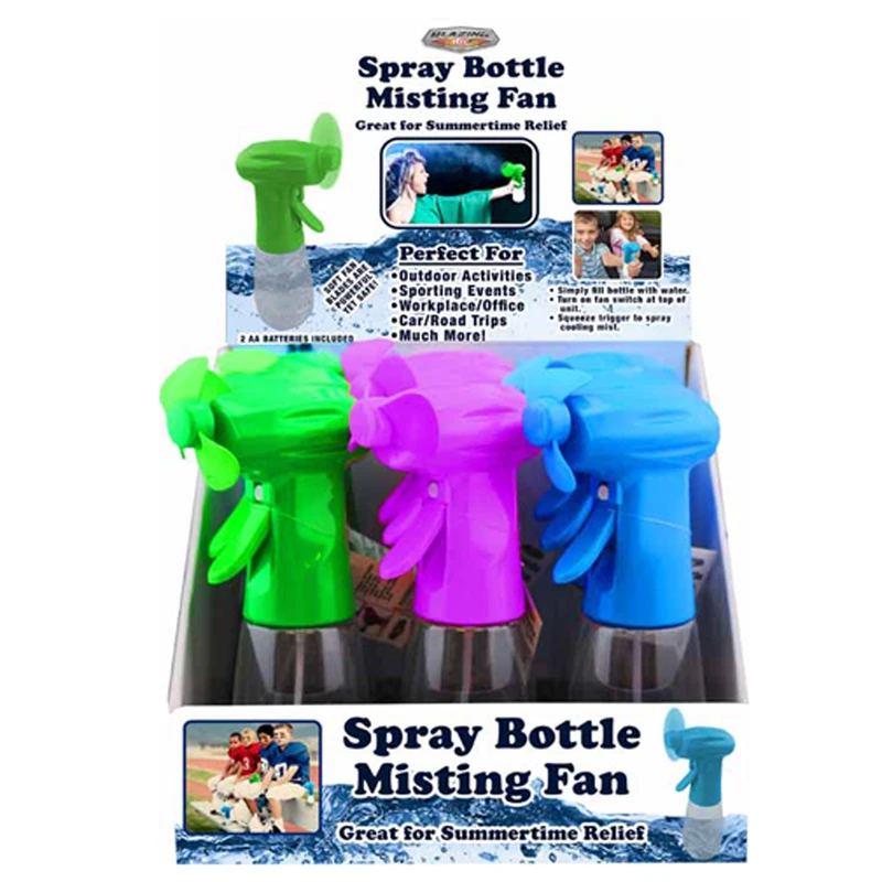 Spray Bottle Misting Fan With Assorted Colors And Included Batteries