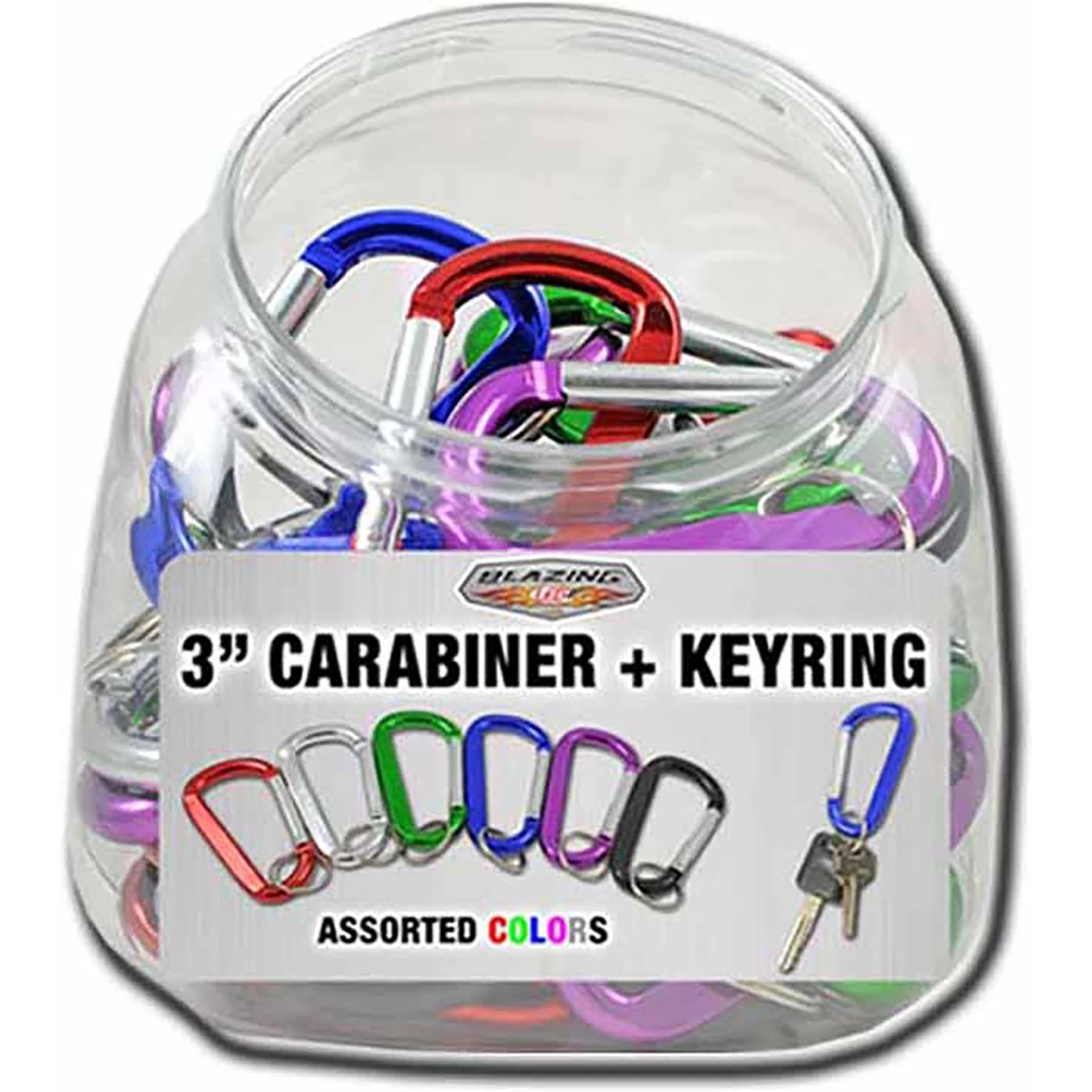 3 In. Carabineer With Key Ring, Assorted Colors