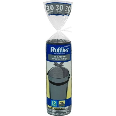 Extra Large Trash Bags, Wing Tie, Black, .7 Mil, 30 Gallons, 12-ct.