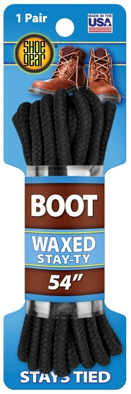 Stay-ty Waxed Black Boot Laces, 54 Inch Length, Pair