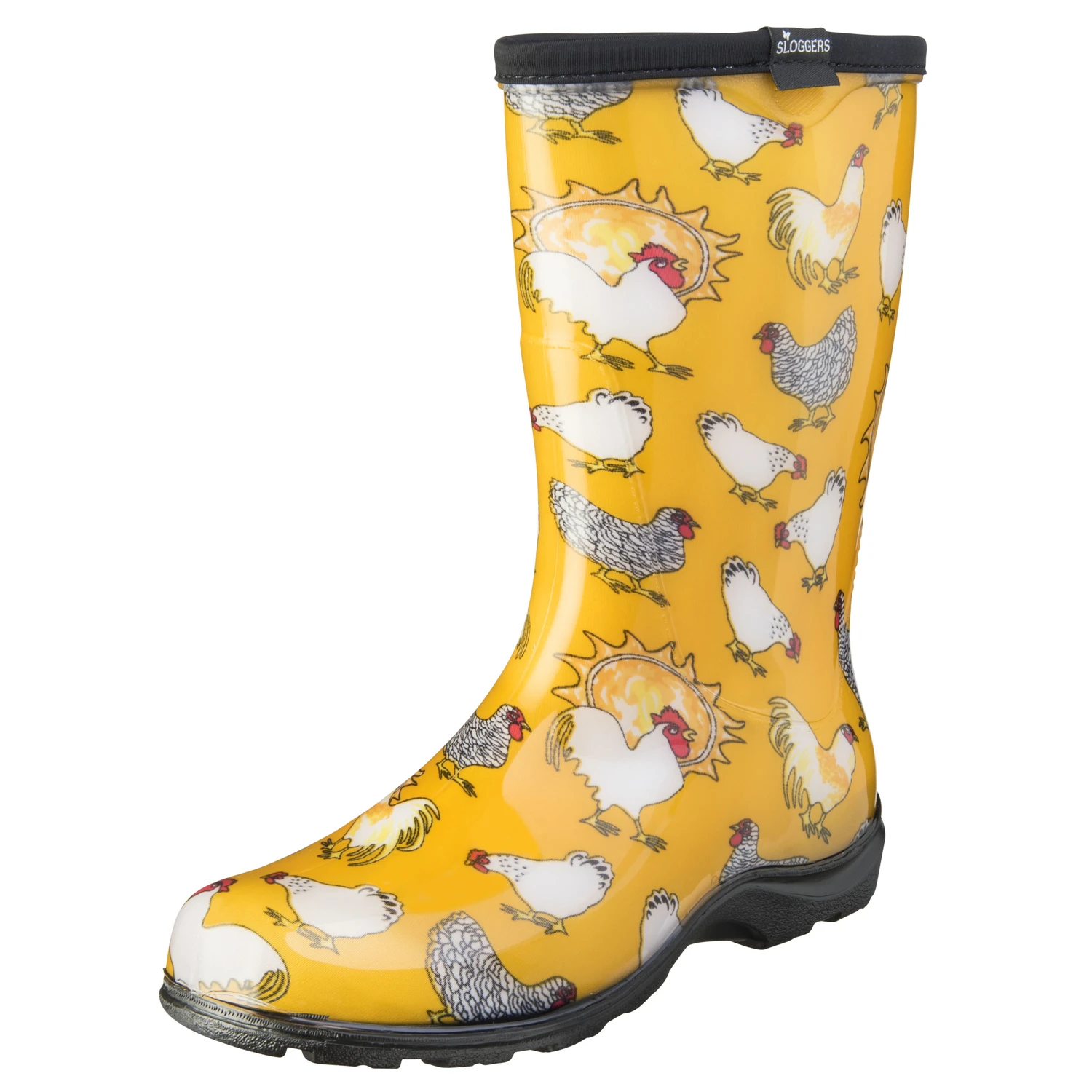 Rain And Garden Boots For Women, Chicken Pattern, Daffodil Yellow, Size 6