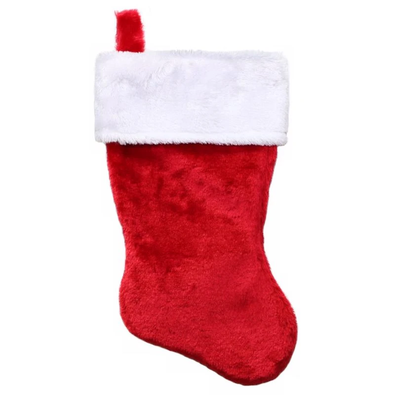 Christmas Stocking Red Plush Fabric 17.5 Inches Holiday Decoration