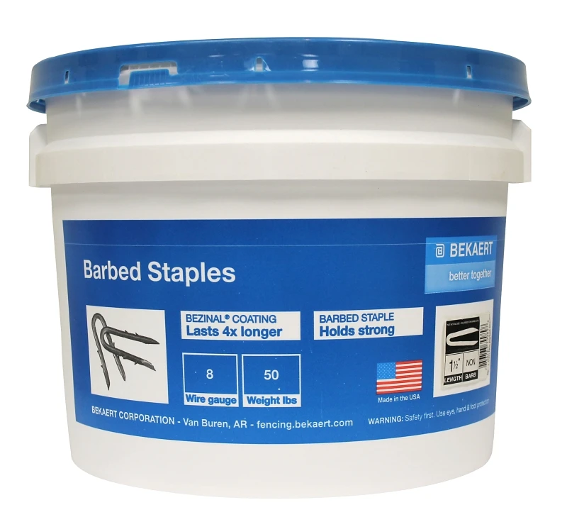 Barbed Fence Staples, 8 Gauge, 2 Inch, 50 Pound Bucket