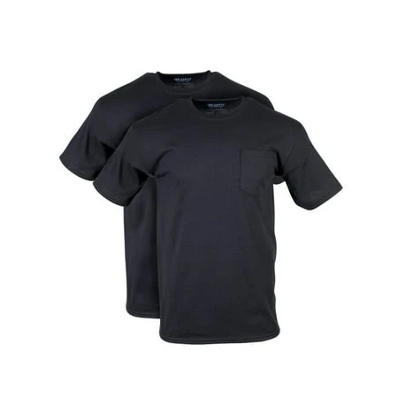 Short Sleeve Pocket T-shirts, Black Cotton, Large, 2-pk.
