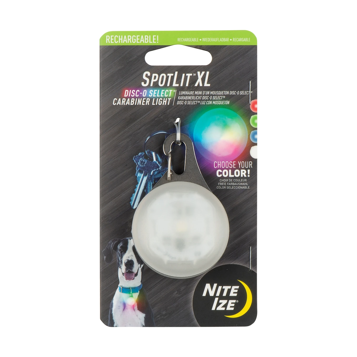 Spotlit Xl Rechargeable Multicolored Carabiner Light With Disc-o Select