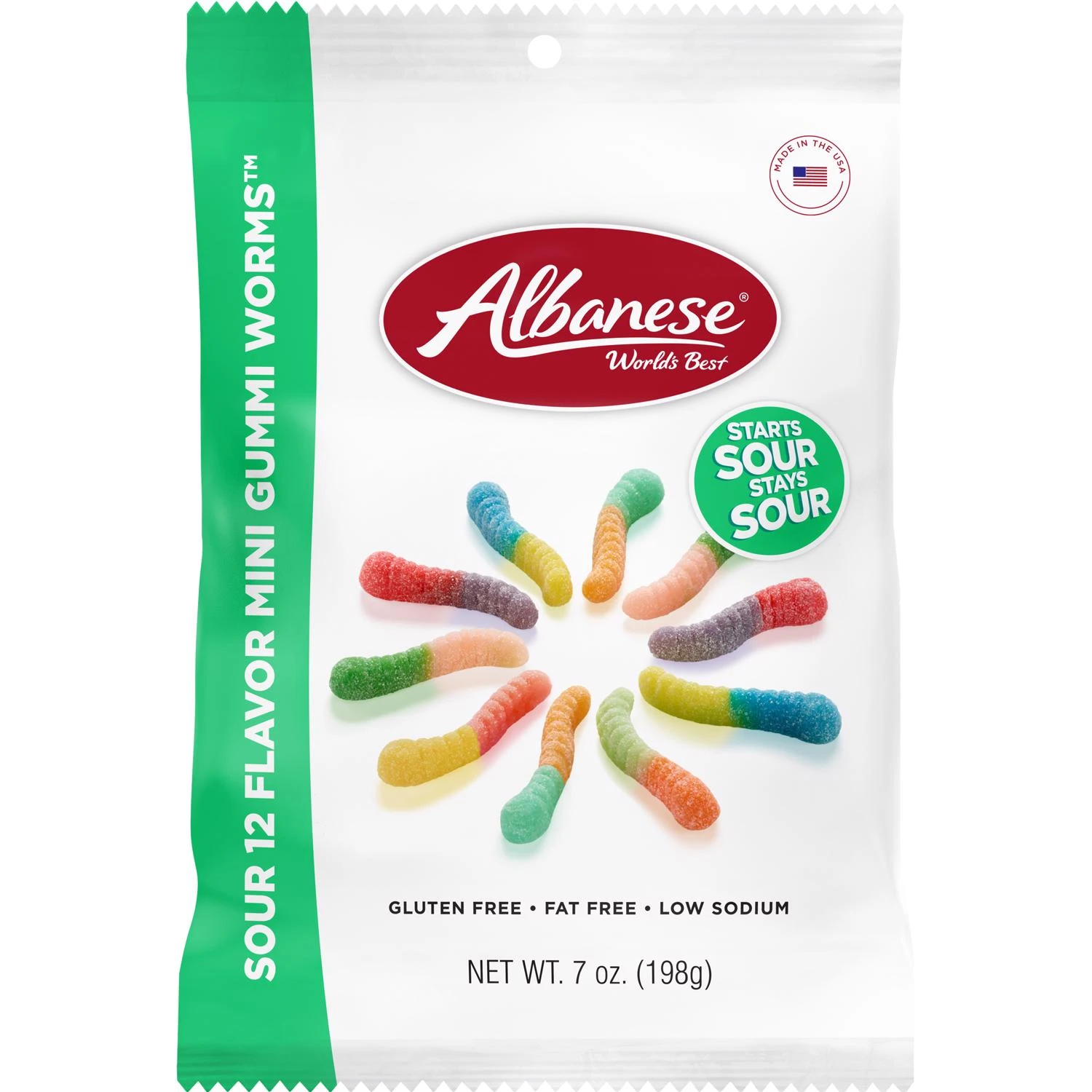 Sour Gummi Worms Candy, 12 Assorted Flavors, 7 Ounce Bag