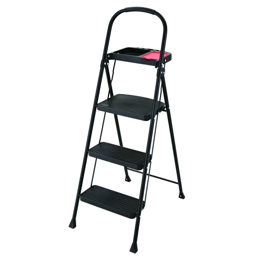 Three-step Steel Project Step Stool With Tray For Tools And Materials