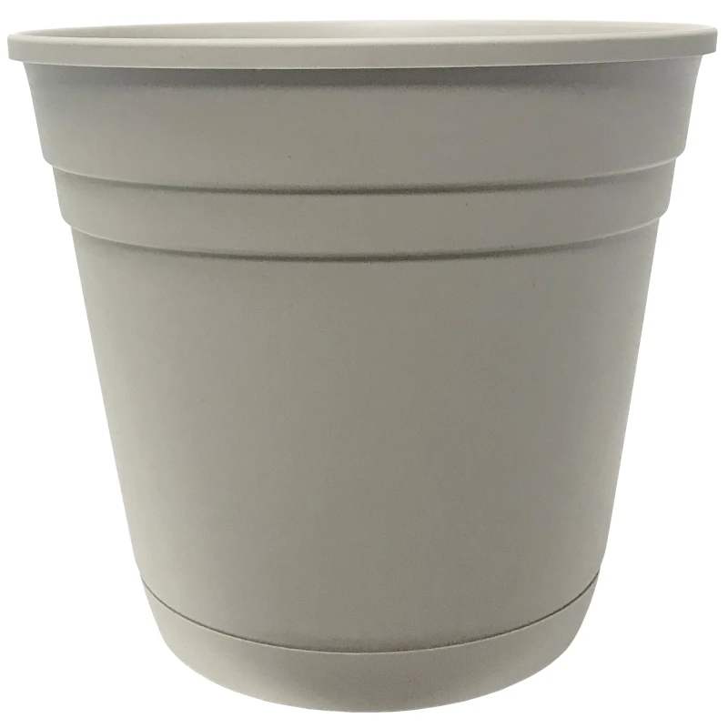 Riverland Taupe Resin Planter With Saucer, 16 Inch Diameter