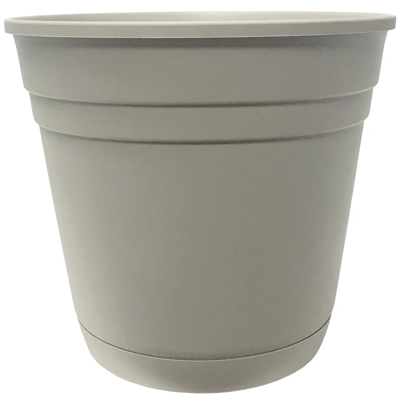 Riverland Taupe Resin Planter With Saucer, 12 Inch Diameter