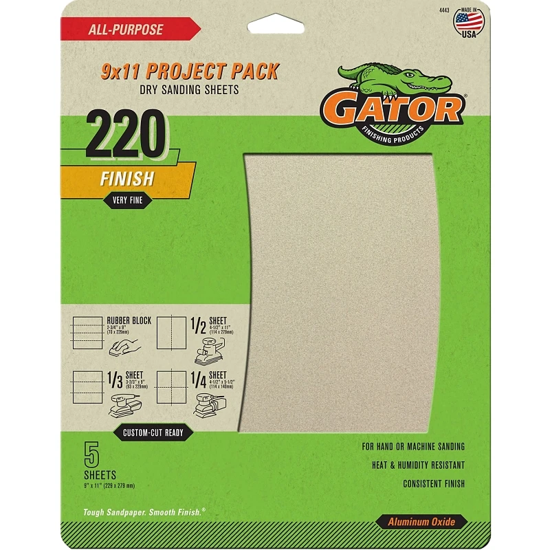 Sandpaper, Extra Fine 220-grit, 9-in. X 11-in., 5-pk.
