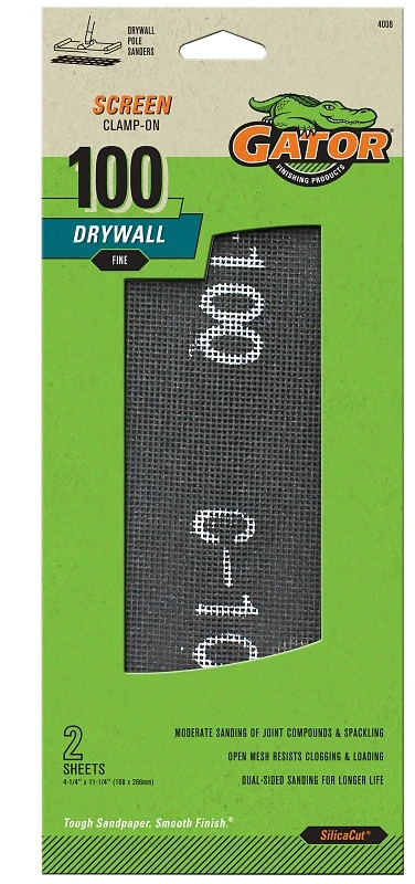 Drywall Sanding Screen, Medium 100-grit, 4.25 X 11.25-in., 2-pk.