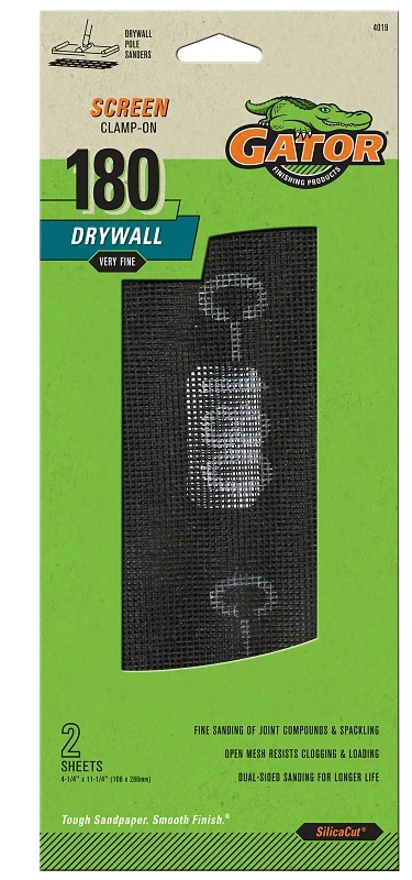 Drywall Sanding Screen, Fine 180-grit, 4.25 X 11.25-in., 2-pk.
