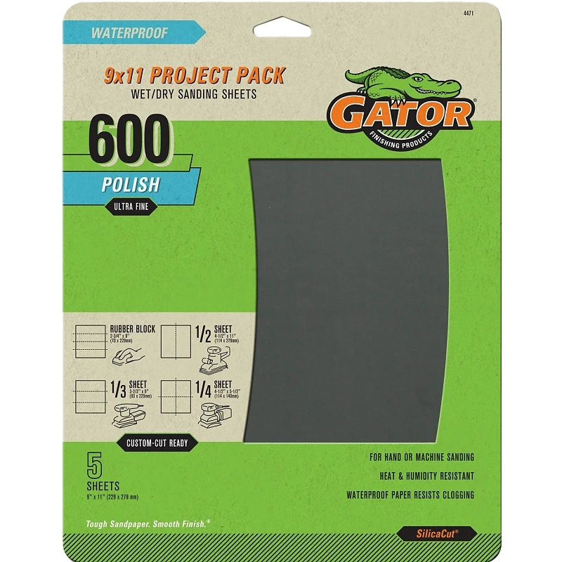 Sandpaper, Ultra Fine 600-grit, 9 X 11-in., 5-pk.