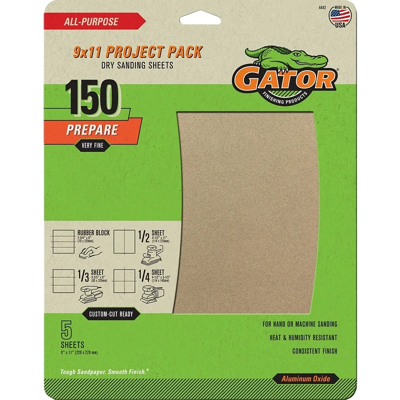 Sandpaper, Fine 150-grit, 9 X 11-in., 5-pk.