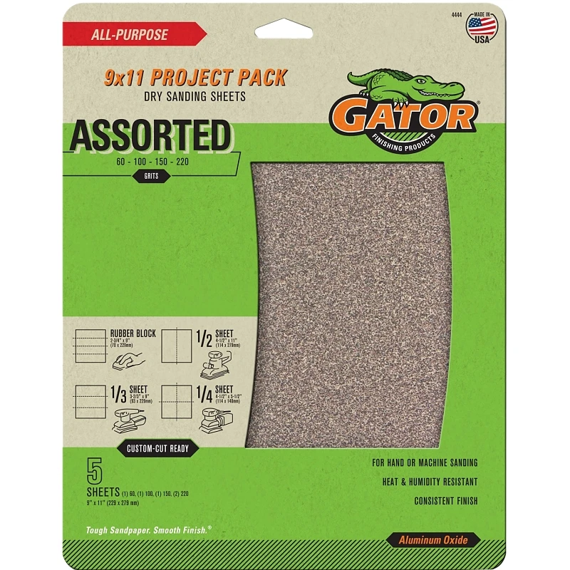 Sandpaper, Assorted Grit, 9 X 11-in., 5-pk.