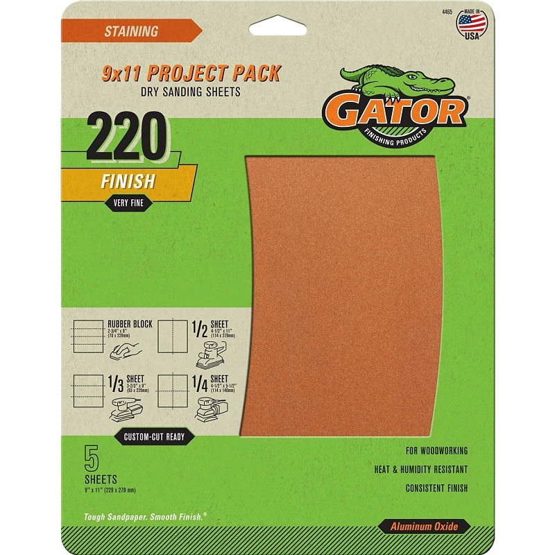 Sandpaper, Garnet Extra Fine 220-grit, 9 X 11-in., 5-pk.