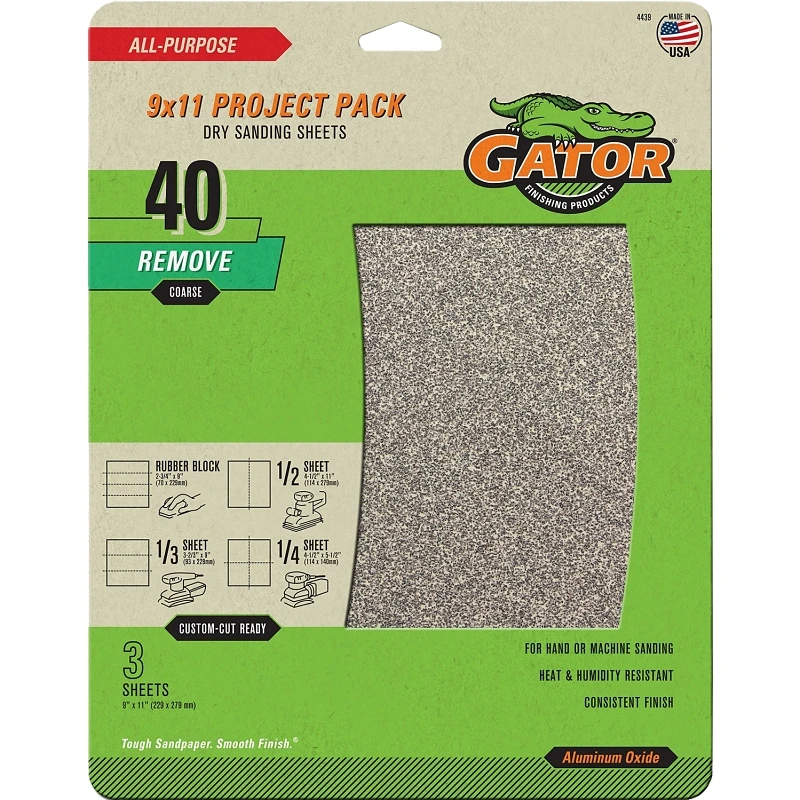 Sandpaper, Extra Coarse 40-grit, 9 X 11-in., 3-pk.