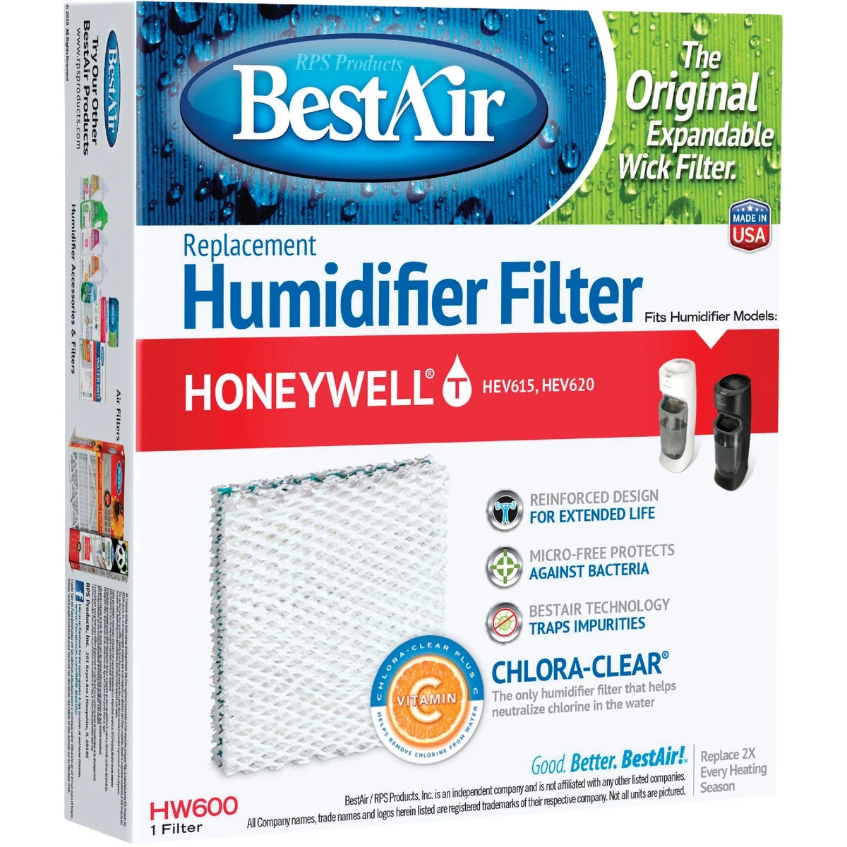 Anti-microbial Wick Filter With Extended Life For Humidifiers